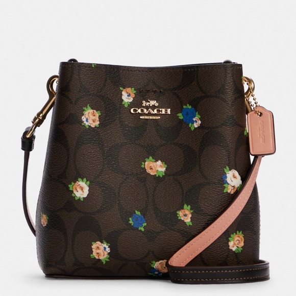 NWT COACH Mini Town Bucket Bag In Signature Canvas With Vintage Mini Rose Set - Picture 1 of 16